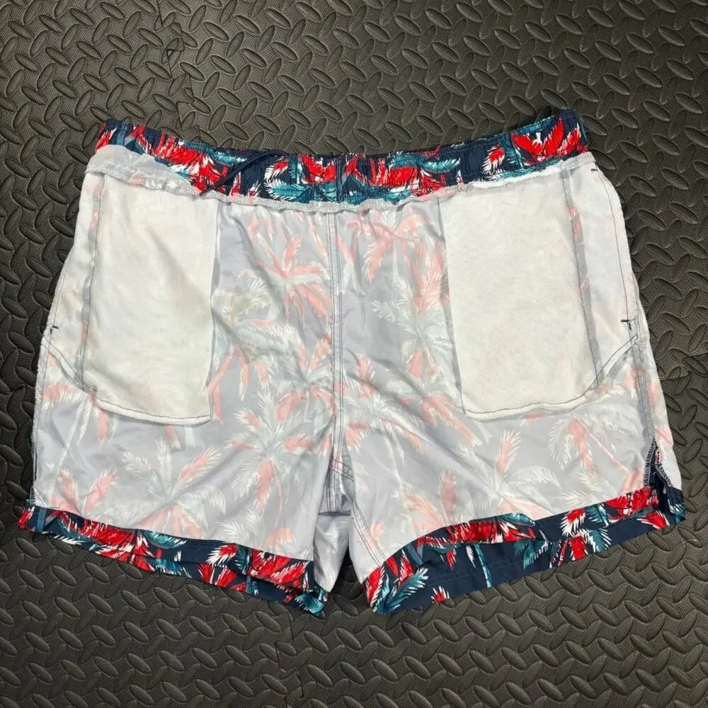 George Palm Trees Swim Trunks Size 2XL (44-46) Men`s Blue Red Beach Shorts